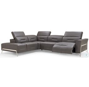 Enzo Dark Gray Leather Power Reclining LAF Sectional with Adjustable Headrest