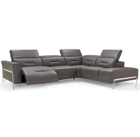 Enzo Dark Gray Leather Power Reclining RAF Sectional with Adjustable Headrest