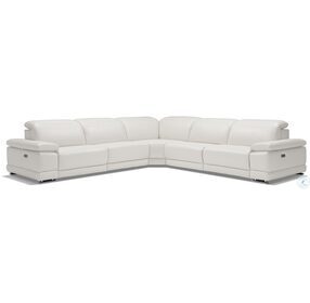 Escape White Leather Power Reclining Sectional with Adjustable Headrest