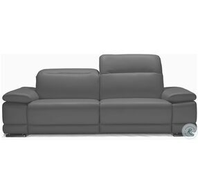 Escape Dark Gray Leather Power Reclining Loveseat with Adjustable Headrest