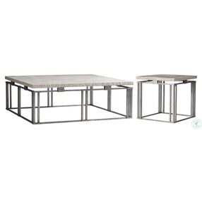 Riverton Travertine Stone And Silver 48" Square Occasional Table Set
