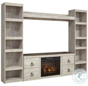 Willowton Whitewash 4 Piece Entertainment Wall with Electric Fireplace