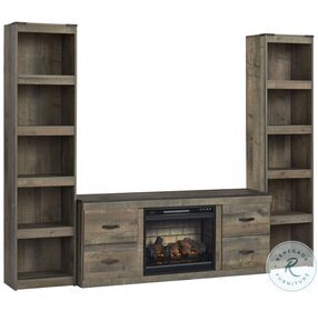 Trinell Rustic Brown 3 Piece Entertainment Center with Electric Fireplace