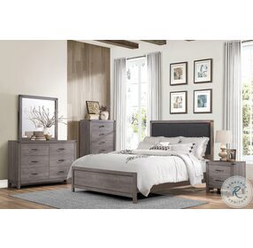 Woodrow Brownish Gray And Black Upholstered Panel Bedroom Set