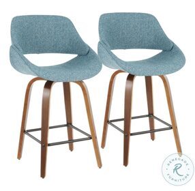 Fabrico Walnut And Blue Noise Fabric Swivel Counter Height Stool Set Of 2