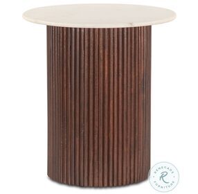 Positano White Marble And Rich Walnut 22" Side Table