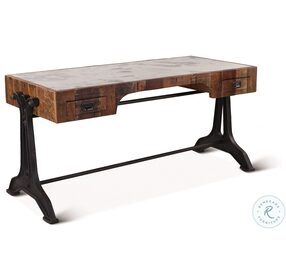 Melbourne Rustic Teak Wood And Natural Marble Inlay Office Desk