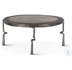 Rustic Revival Weathered And Rustic Gray Marble Inlay Industrial Coffee Table