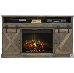 Farmhouse 66" Brushed Nickel Fireplace Console