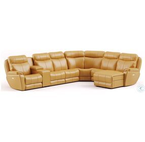 Show Stopper Caramel Reclining Large RAF Sectional with Power Headrest and Wireless Power Storage Console