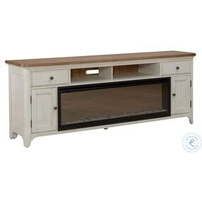 Wire Brushed Antique White And Chestnut 79" TV Stand with Fireplace