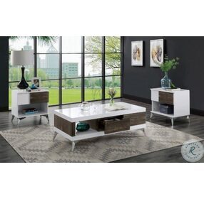 Corinne High Gloss White And Dark Oak Occasional Table Set