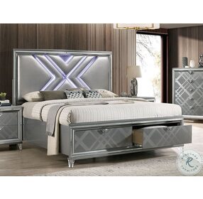 Emmeline Silver Queen Upholstered Panel Storage Bed