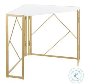 Folia Gold Metal And White Wood Corner Desk