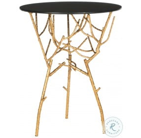 Tara Gold And Branched Black Glasstop Accent Table