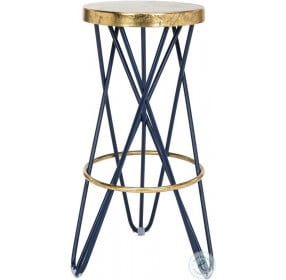 Lorna Navy And Gold Leaf Bar Stool