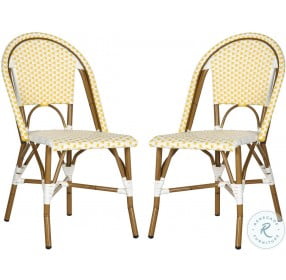 Salcha Yellow White And Light Brown Outdoor French Bistro Side Chair Set Of 2