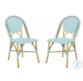 Salcha Teal White And Light Brown Outdoor French Bistro Side Chair Set Of 2