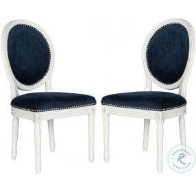 Holloway Navy Velvet And Cream 19" French Brasserie Velvet Oval Side Chair Set Of 2