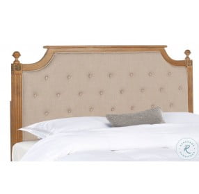 Rustic Wood Taupe Tufted Linen Queen Headboard