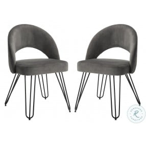 Jora Dark Gray Velvet And Matte Black Side Chair Set Of 2