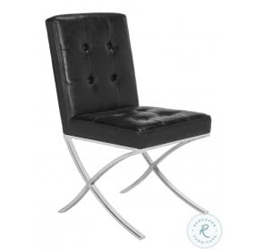Walsh Black Polyurethane And Chrome Tufted Side Chair