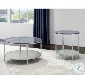 Frostine Chrome And Smoked Tempered Glass Round Occasional Table Set