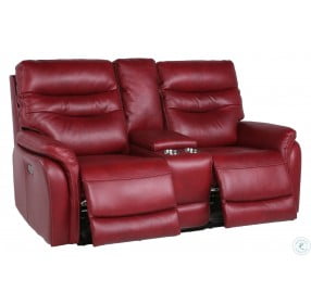 Fortuna Wine Leather Power Reclining Console Loveseat with Power Headrest And Footrest