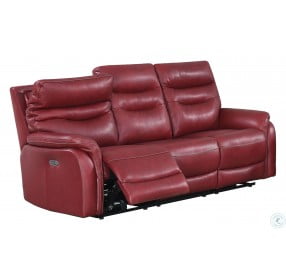 Fortuna Wine Leather Power Reclining Sofa with Power Headrest And Footrest