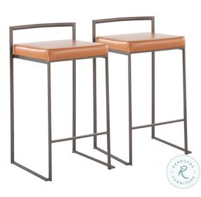 Fuji Camel PU And Antique Steel Stacker Counter Height Stool Set of 2