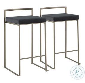 Fuji Black Velvet And Antique Metal Counter Height Stool Set Of 2