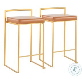 Fuji Camel PU And Gold Steel Stacker Counter Height Stool Set of 2