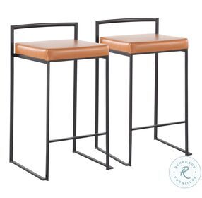 Fuji Camel PU And Black Steel Stacker Counter Height Stool Set of 2