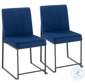 Fuji Blue Velvet And Black Steel High Back Dining Chair Set of 2