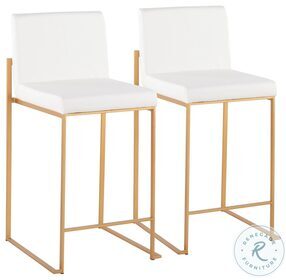 Fuji White PU And Gold Steel High Back Counter Height Stool Set of 2