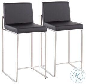 Fuji Black PU And Stainless Steel High Back Counter Height Stool Set of 2