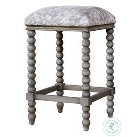 Estes Faux Light Gray And White Cow Hide Counter Stool