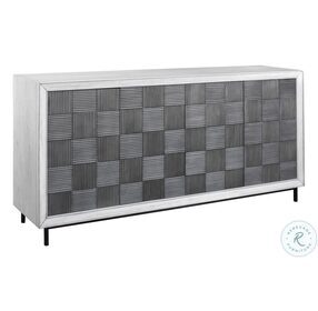 Checkerboard Whitewash and Pewter Gray 4 Door Accent Cabinet