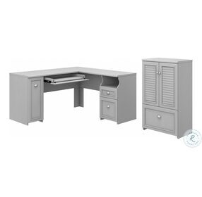 Fairview Cape Cod Gray 60" L Shaped Desk And 2 Door Storage Cabinet With File Drawer