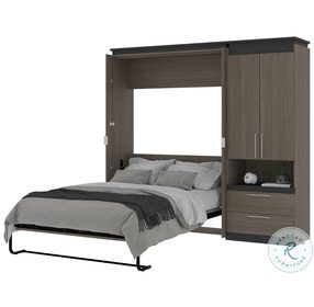 Orion Bark Gray And Graphite 88" Full Murphy Bed And Storage Cabinet With Pull Out Shelf