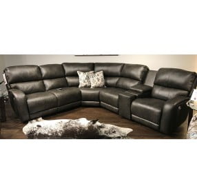 Fandango Fossil Leather Power Reclining Sectional with Power Headrest