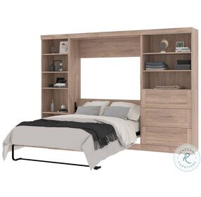 Pur Rustic Brown 120" Full Murphy Bed with Shelving and Drawers