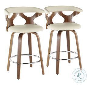 Gardenia Walnut And Cream Faux Leather Counter Height Stool Set Of 2