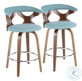 Gardenia Walnut And Teal Fabric Counter Height Stool Set Of 2