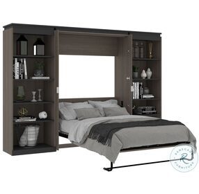 Orion Bark Gray And Graphite 118" Full Murphy Bed With 2 Shelving Units