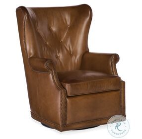 CC Checkmate Pawn Maya Leather Wing Swivel Club Chair