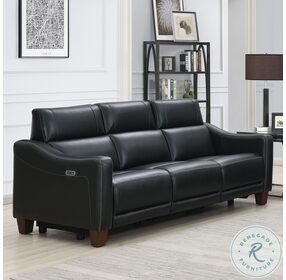 Giorno Midnight Leather Power Reclining Sofa with Power Headrest And Footrest