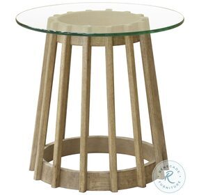 Catalina Distressed Light Wood Round Glass Top End Table