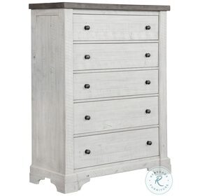 Valley Ridge Distressed White And Rustic Gray 5 Drawer Chest