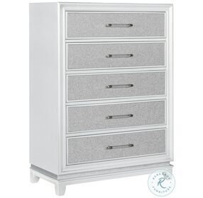 Starlight Pearlized White And Silver 5 Drawer Chest